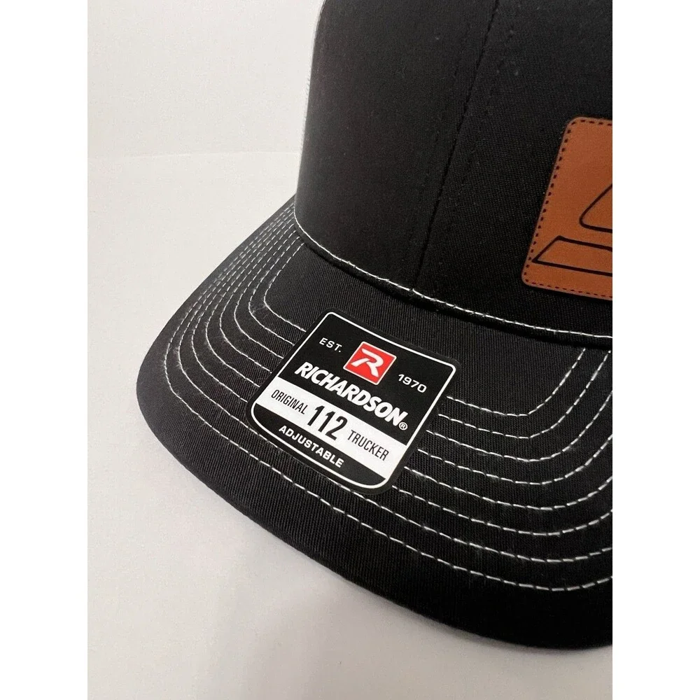 Snap-On Richardson 112 Mesh Back Trucker Hat Brown Leather Patch Black/White NWT